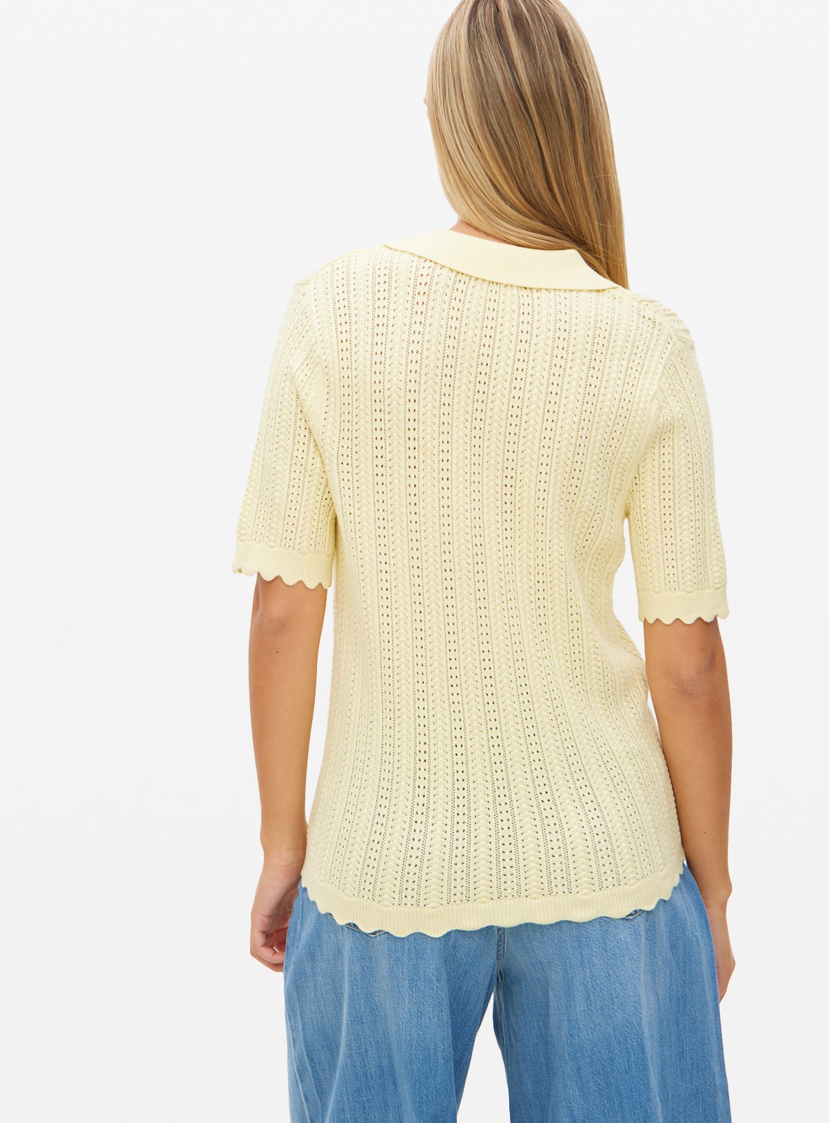 Yellow Crochet Stitch Polo Top 24 - Image 4 thumbnail